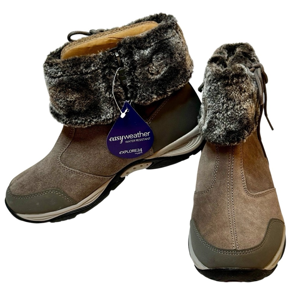 Easy Spirit Gray Faux Fur Ankle Boots